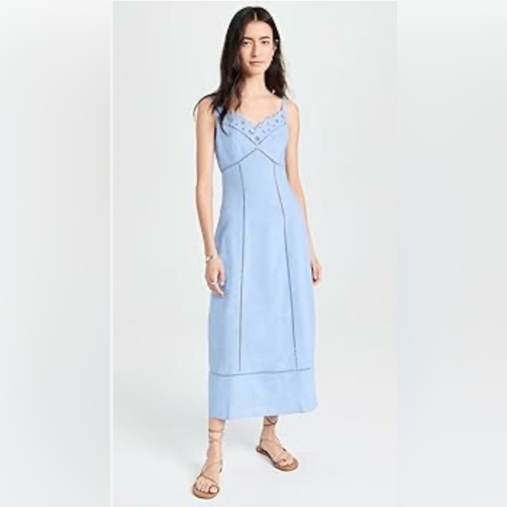 Madewell Midi Sweetheart Linen/Cotton Dress Powder Blue Size 10